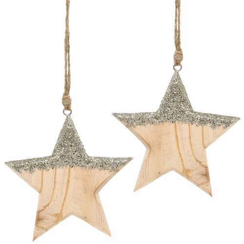 Floristik24 Hanging Decoration Glitter Star Wood 14,5cm 2pcs