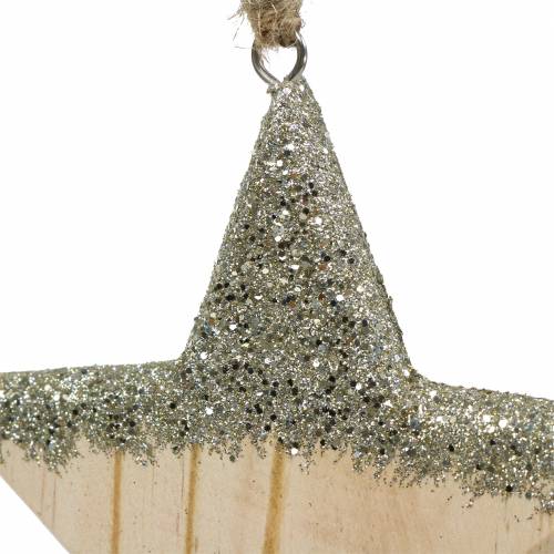 Product Hanging Decoration Glitter Star Wood 14,5cm 2pcs