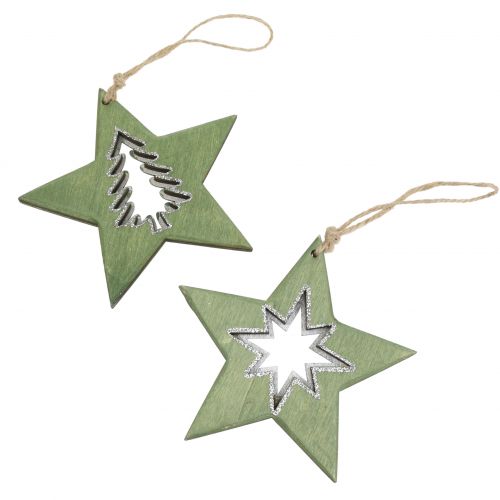 Floristik24 Wooden star with motifs Green 11cm 6pcs