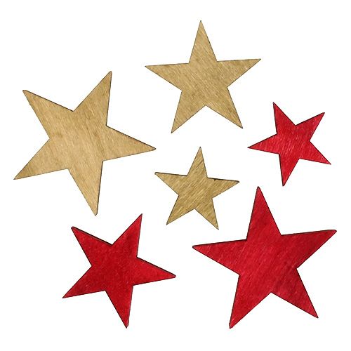 Wooden stars 3-5cm nature / red 24pcs