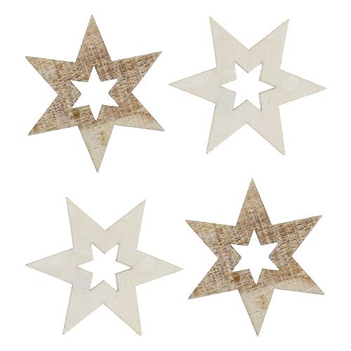 Floristik24 Wooden stars 4cm natural/white 72 pcs