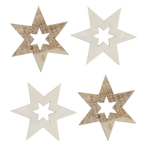 Floristik24 Wooden stars 4cm nature / white 72pcs