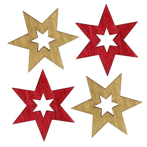Floristik24 Wooden stars 3.5cm natural / red 72pcs