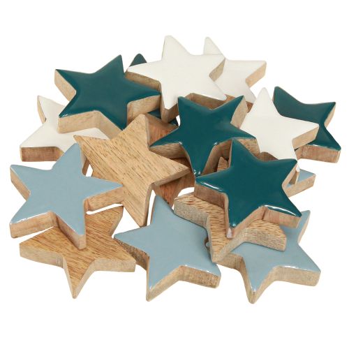 Product Wooden stars table decoration stars white blue turquoise 5cm 12 pieces