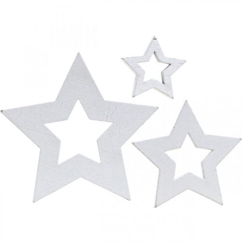 Wooden stars white scattered decoration Christmas 3/5/7cm 48p