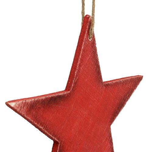 Product Wooden Stars for Hanging 9/13cm Red 12 pcs