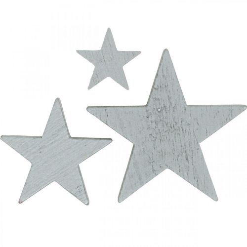 Wooden stars decoration confetti Christmas grey 3/5/7cm 29 pcs