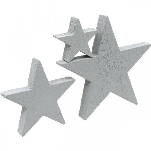 Product Wooden stars decoration confetti Christmas grey 3/5/7cm 29 pcs