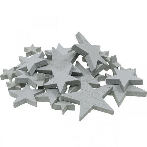 Product Wooden stars decoration confetti Christmas grey 3/5/7cm 29 pcs