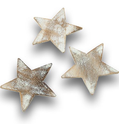 Floristik24 Wooden stars 7.5cm white washed 24 pcs