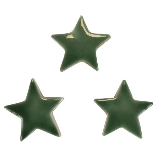 Wooden stars Christmas decoration scatter decoration green gloss Ø5cm 8pcs