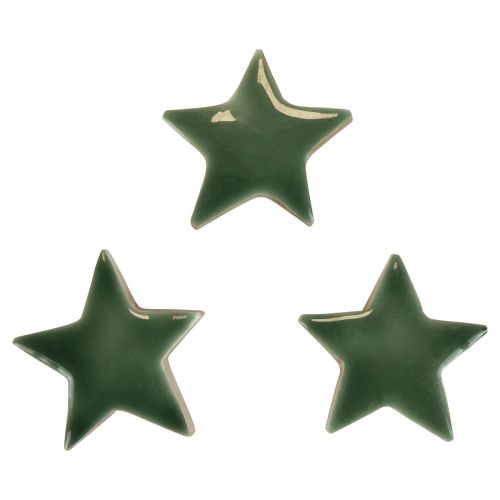 Product Wooden stars Christmas decoration scatter decoration green gloss Ø5cm 8pcs