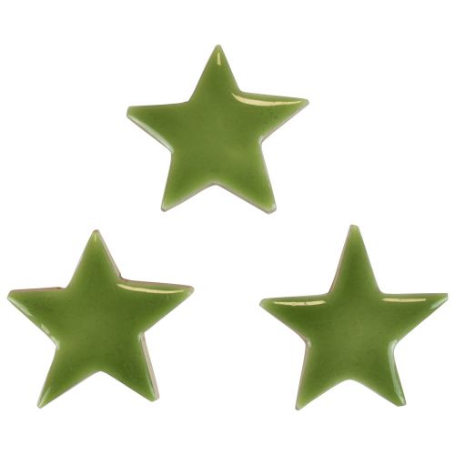 Wooden stars Christmas decorations scattered decorations glossy light green Ø5cm 8pcs