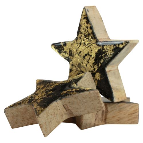 Product Wooden Stars Christmas Black Gold Shine Ø5cm 8 pcs