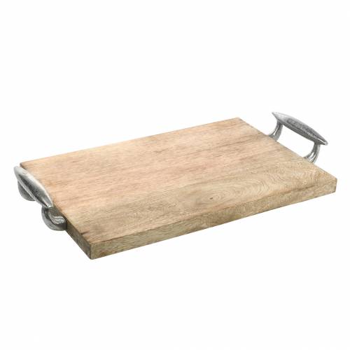 Floristik24 Wooden tray with handles mango, natural metal, silver 46 × 25cm