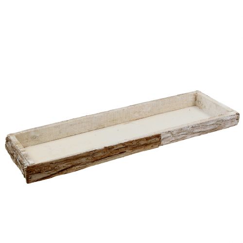 Wooden Tray with Bark Natural Whitewashed 59×20cm 2pcs