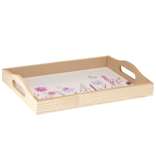 Floristik24 Wooden tray Flowers and butterflies Rectangular 35×25cm