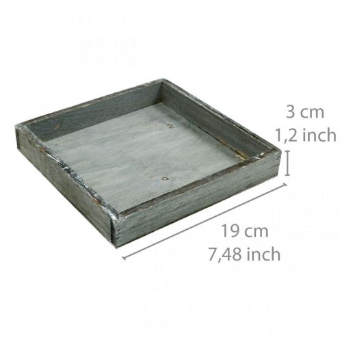 Product Tray wood square grey, white washed decorative tray 19×19cm