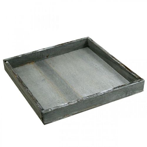 Floristik24 Tray wood square grey, white table decoration shabby chic 24.5×24.5cm