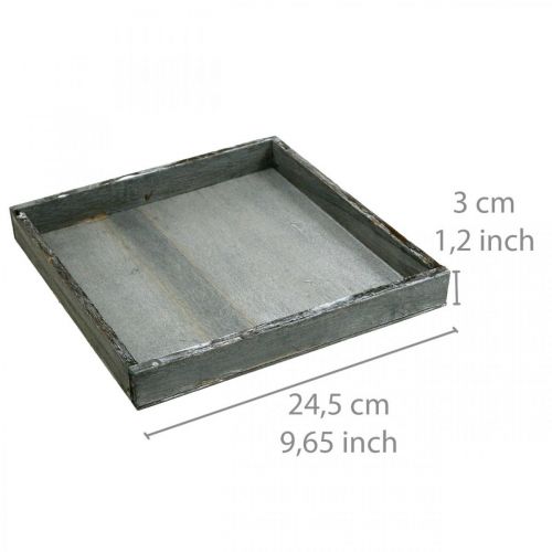 Product Tray wood square grey, white table decoration shabby chic 24.5×24.5cm