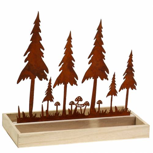 Floristik24 Wooden tray, forest silhouette, stainless steel rust, 30cm x 15cm