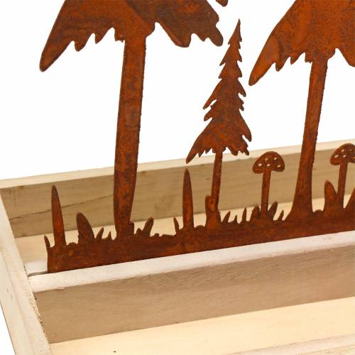 Product Wooden tray, forest silhouette, stainless steel rust, 30cm x 15cm