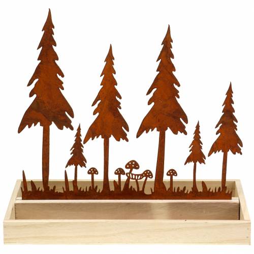 Floristik24 Wooden tray, forest silhouette, stainless steel rust, 30cm x 15cm
