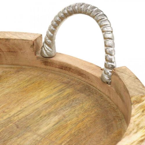 Floristik24 Tray with metal handles, wood decoration round real wood, metal natural, silver Ø31cm