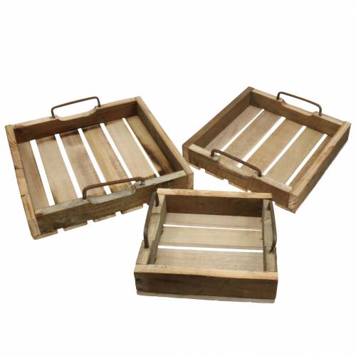 Floristik24 Wooden tray with metal handles natural 20/25 / 30cm set of 3