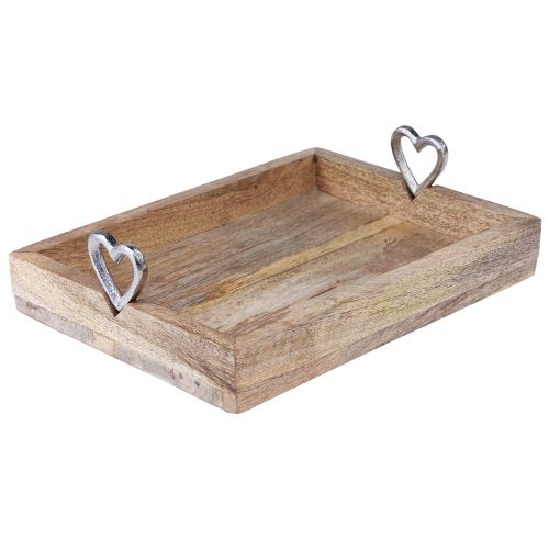 Wooden tray with handles Tray with hearts natural 26×20×7.5cm
