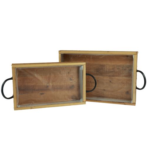 Product Wooden tray rustic tray with handles wood 40/35cm set of 2