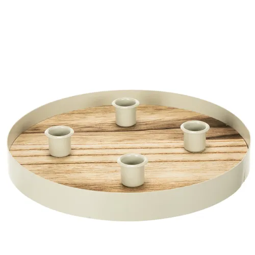 Candle Holder for Four Taper Candles Round Wooden Tray 25cm
