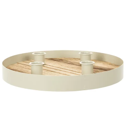 Candle Holder for Four Taper Candles Round Wooden Tray 25cm | Floristik24.co.uk