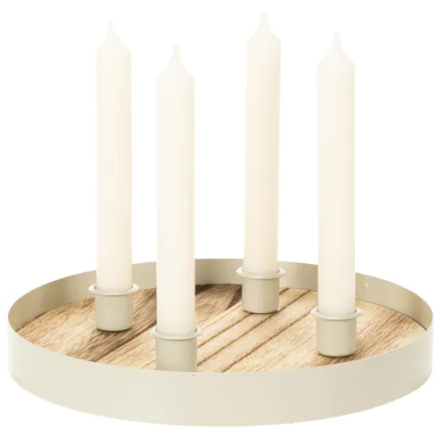 Candle Holder for Four Taper Candles Round Wooden Tray 25cm | Floristik24.co.uk