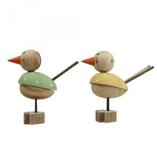 Product Wooden bird deco figure window decoration spring yellow/green H15cm 2pcs