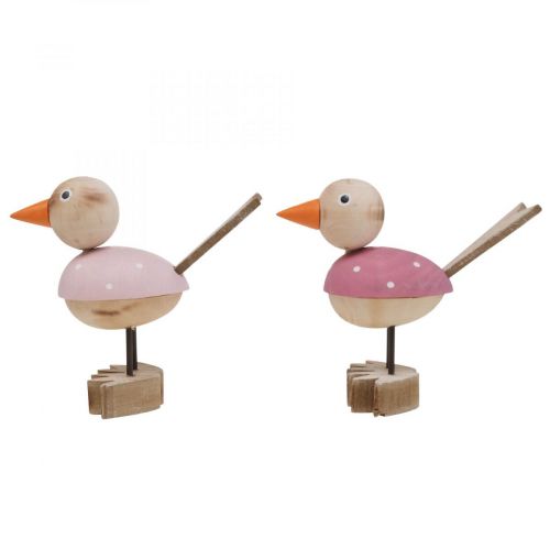 Product Wooden bird deco figure window decoration spring pink H15cm 2pcs