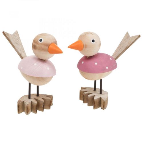Product Wooden bird deco figure window decoration spring pink H15cm 2pcs