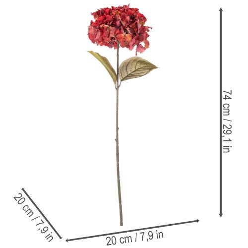Artificial Red Hydrangea Stem with Large Bloom – 74cm | Floristik24.co.uk