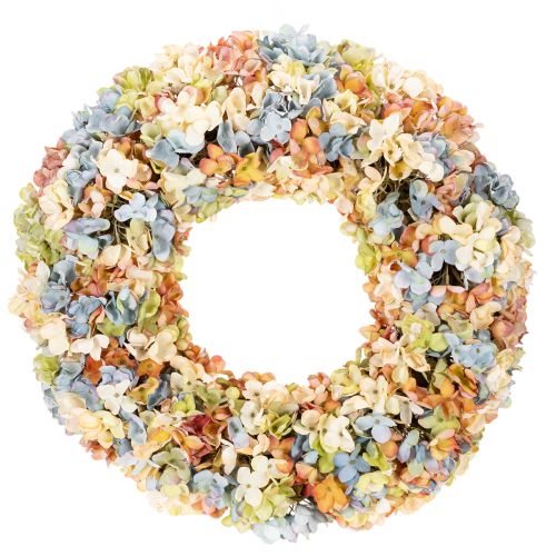 Künstlicher Hydrangea-Kranz, bunt, 55 cm, Kunststoff und künstlicher Seidenstoff, Tür- und Wanddekoration buy online | Floristik24.co.uk