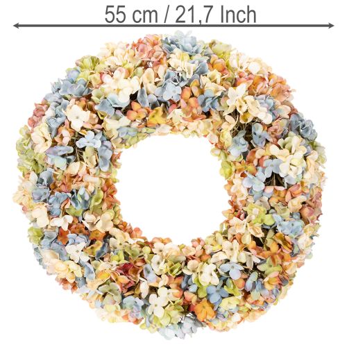Künstlicher Hydrangea-Kranz, bunt, 55 cm, Kunststoff und künstlicher Seidenstoff, Tür- und Wanddekoration | Floristik24.co.uk