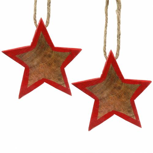 Floristik24 Christmas decoration wooden star nature / red 8cm 15pcs