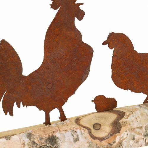 Floristik24 Chicken family metal rust on wooden base birch 32cm H15.5cm