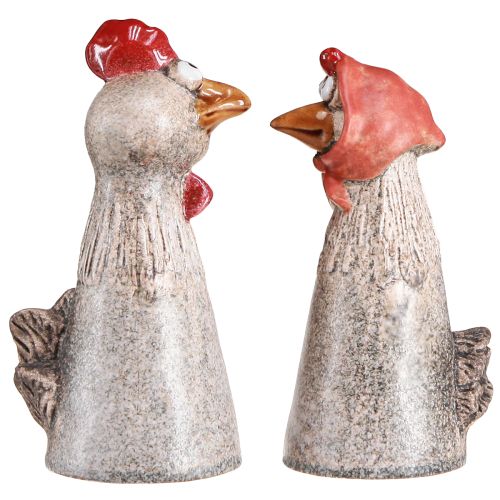 Product Ceramic Decoration Chickens Easter Rooster and Hen H20/22cm 2 pcs