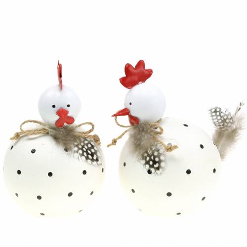Floristik24 Deco figure chicken white with dots and feathers H13cm 2pcs