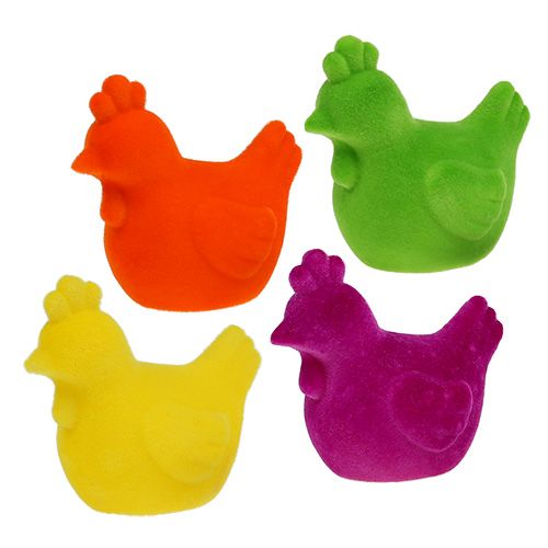 Floristik24 Chicken flocked Easter figures table decoration Easter colorful 8pcs