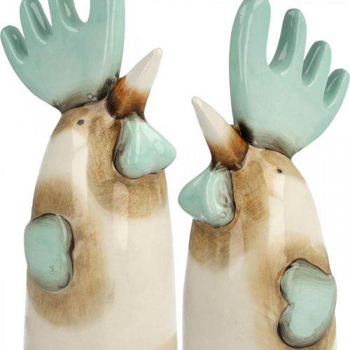 Product Ceramic rooster kitchen decoration chicken light blue brown H23cm 2pcs