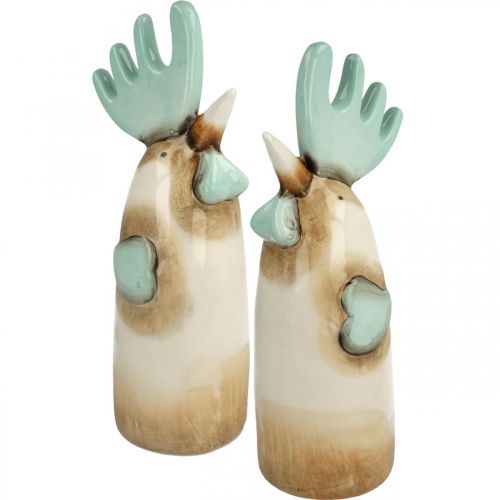 Floristik24 Ceramic Rooster Kitchen Decoration Chicken Light Blue Brown H23cm 2 Pcs