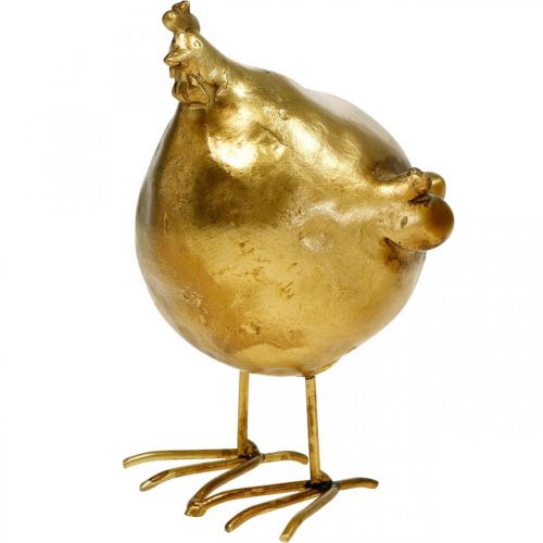 Product Deco chicken Easter decoration figure golden round, H10 cm 2pcs