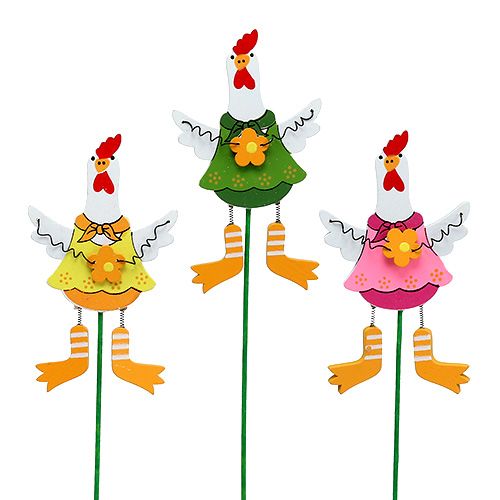 Floristik24 Chicken with flower sort. on rod 15pcs