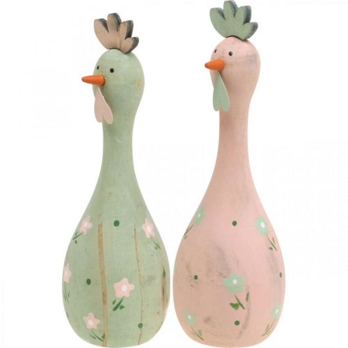 Floristik24 Deco chicken wood pink, green Easter decoration figure Ø5cm H15cm 2pcs